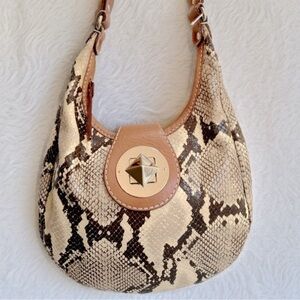 Kate Spade Snake Print Leather Hobo Shoulder Bag Neutral Brown Cream